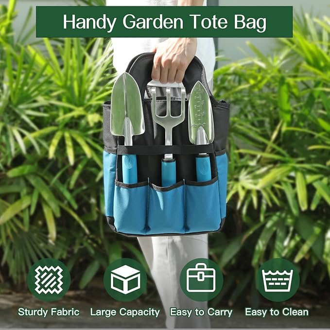 Housolution Gardening Tools Set, 8PCS Heavy Duty Garden Tools with Non-Slip Rubber Grip with Large