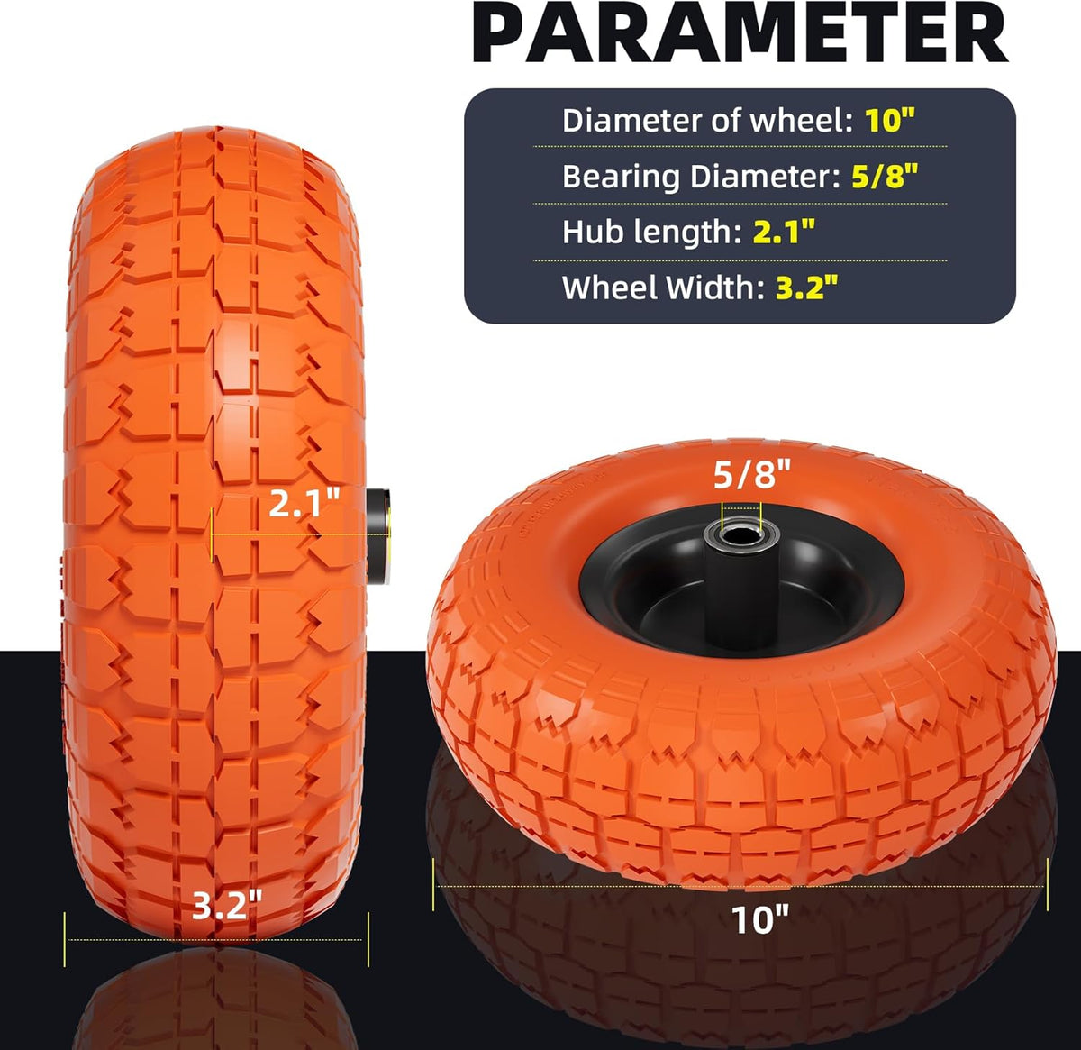 【UPGRADED】4.10 3.50-4 Tire and Wheel, 10 Inch Flat Free Tires 4 Pack with 5/8” Axle Bore Hole and