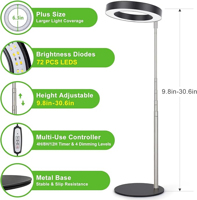 LORDEM Grow Light, LED Plant Light for Indoor Plants Growing, Full Spectrum Desk Growth Lamp with