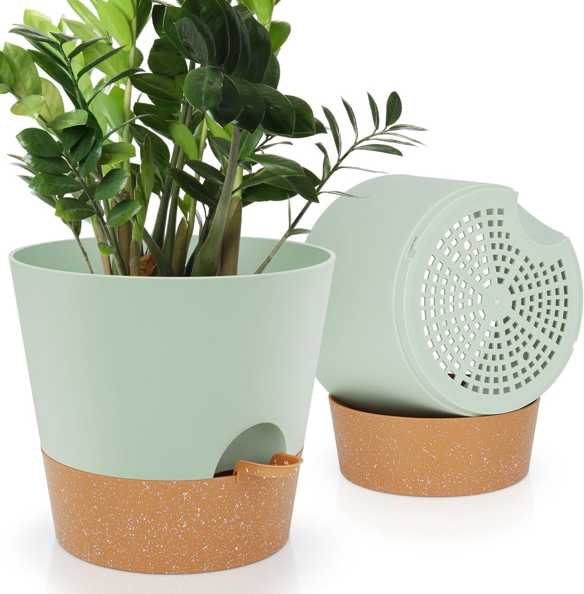 10-Inch Plant Pots, Self-Watering Planters with Drainage Holes & Saucers for Indoor and Outdoor