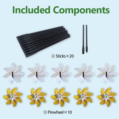 10 Pack Reflective Pinwheels with Stakes, 19.7 inch Gold & Silver Pre-Assembled Sparkle Pin Wheel