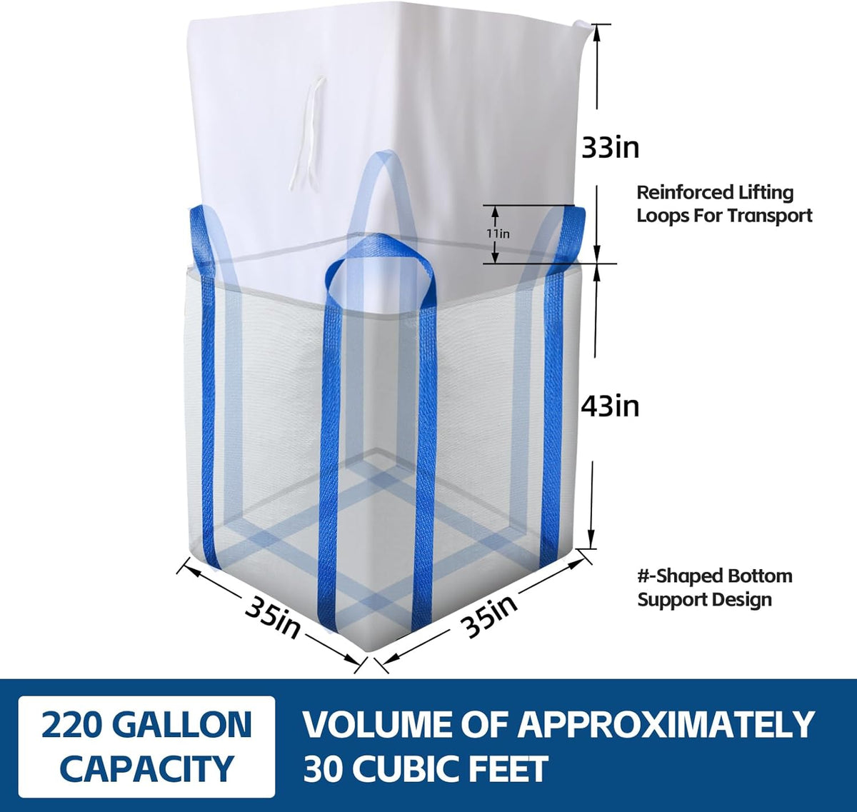 FIBC Bulk Bags,Holds up to 4400 lbs Construction Bags Heavy Duty,210-Gallon Woven Polypropylene