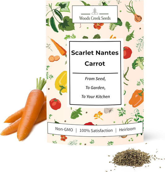 Woods Creek Seeds: Scarlet Nantes Carrot Seeds for Planting - Over 2,800 Heirloom Carrot Seed Pack