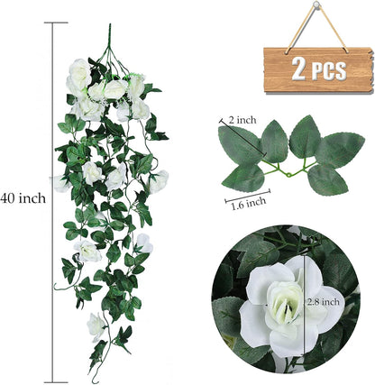 RECUTMS Artificial Plants Hanging 2Pieces 3.3Ft Rose Plant Flowers Vines Wedding Home Office Arch