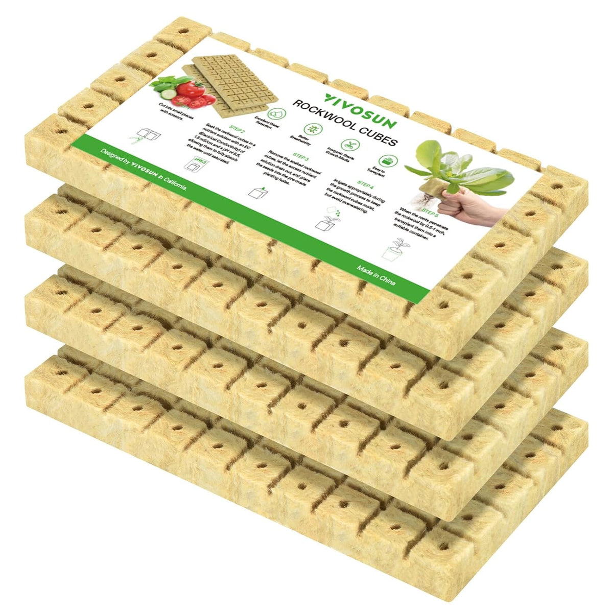 VIVOSUN 1" Rockwool Cubes, 200 Plugs Stonewool Starter Grow Cubes for Cuttings, Cloning, Plant