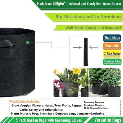 5-Pack 3 Gallon Plant Grow Bags (10x8 inch) Thickened Gardening Bags Fabric Plant Pots for Garden