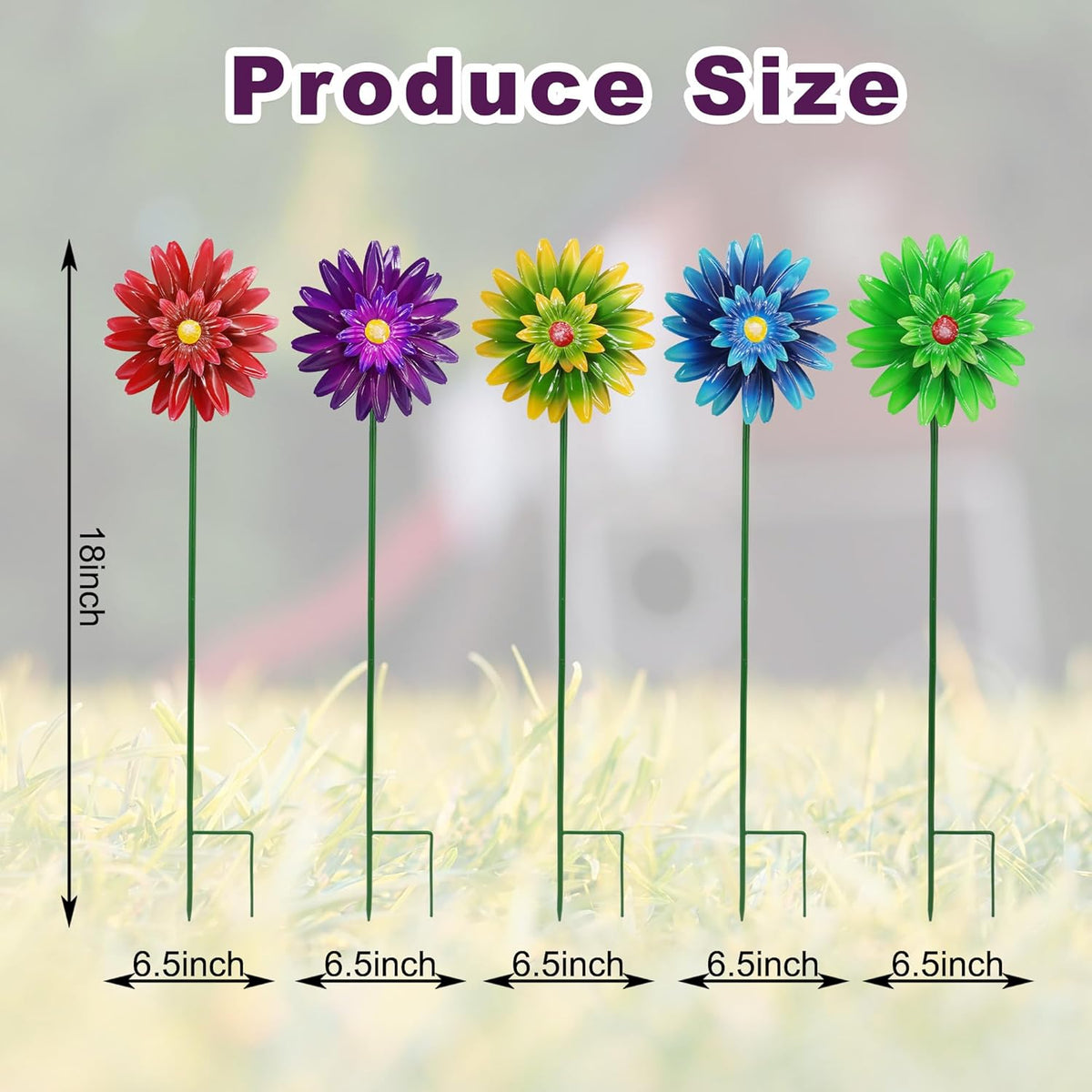 Metal Flower Wind Spinner Garden Lawn Stakes Yard Art, 27inch Lawn Windmill Ornaments Outside