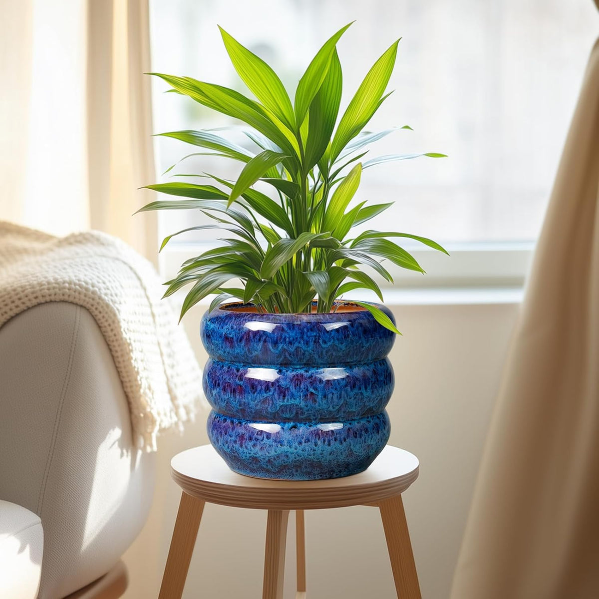 SQOWL Ceramic Planter Pot - 8 Inch Plant Pot Indoor with Drainage Hole Round Outdoor Pot for Plants