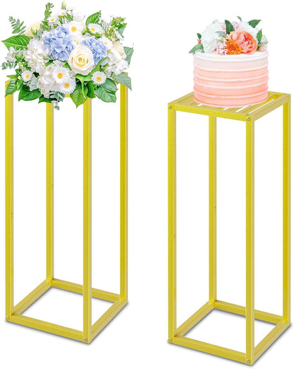 Gold Cylinder Stands for Party,2pcs Wedding flower stand,Metal Square Pedestal Stand for Display