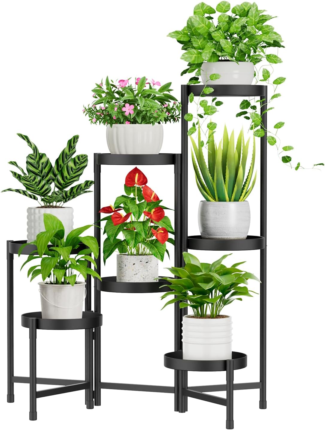 iDavosic.ly Plant Stand Indoor Outdoor, 7 Tier Corner Metal Flower Display Holder Shelf, Folding