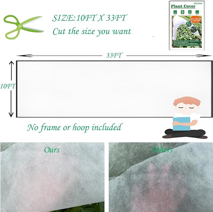 Plant Covers Freeze Protection 10ft x 33ft 1.1 oz Frost Cloth Plant Freeze Protection, Frost