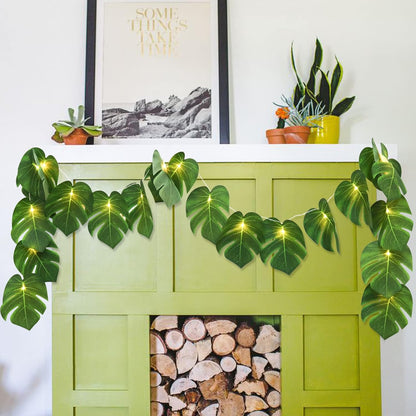 RECUTMS Artificial Tropical Palm Leaves String Lights, Large Size 20 LED Monstera Leaf Wall Hanging