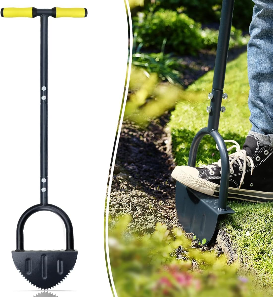 Colwelt Saw-Tooth Edger Lawn Tool, Half Moon Lawn Edger with T-Grip, Sidewalk Grass Long Handled