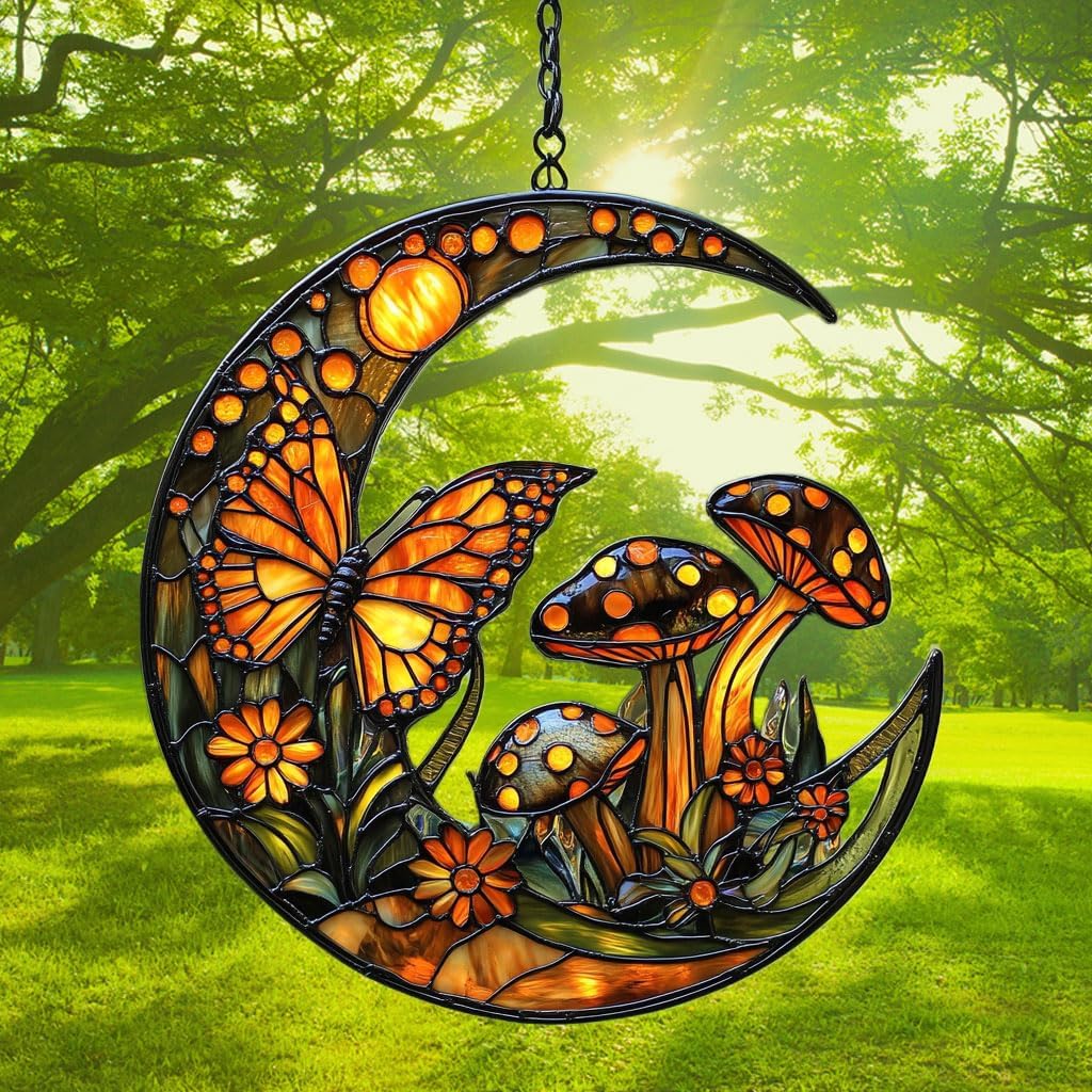 Cresent Forest Butterfly Acrylic Suncatcher Stained Glass Effect Window Car Hanging Christmas