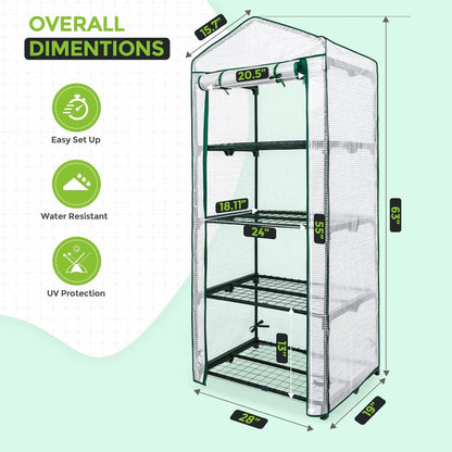 EAGLE PEAK Mini Greenhouse with Wire Shelves, Portable Indoor & Outdoor Green House with Roll-Up