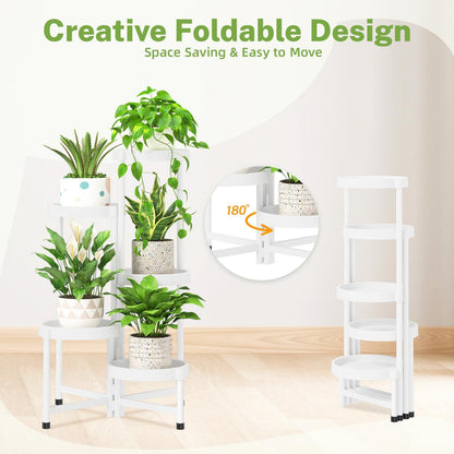 iDavosic.ly 5 Tier Folding Plant Stand Indoor Outdoor with Plastic Tray, Tiered Corner Flower