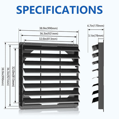 36 Inch Galvanized Sheet Spraying Automatic Exhaust Shutter Louver Vent (No Fan Blades and Motor)