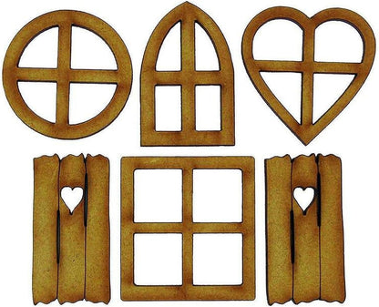 6Pcs Wooden Fairy Garden Door, Blank Door House and Windows Ornaments Tree Statues for Trunk Yard
