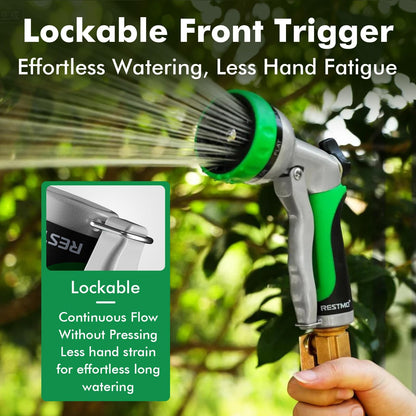 RESTMO Garden Hose Nozzle, Heavy Duty Metal Water Hose Nozzle with 7 Adjustable Spray Patterns