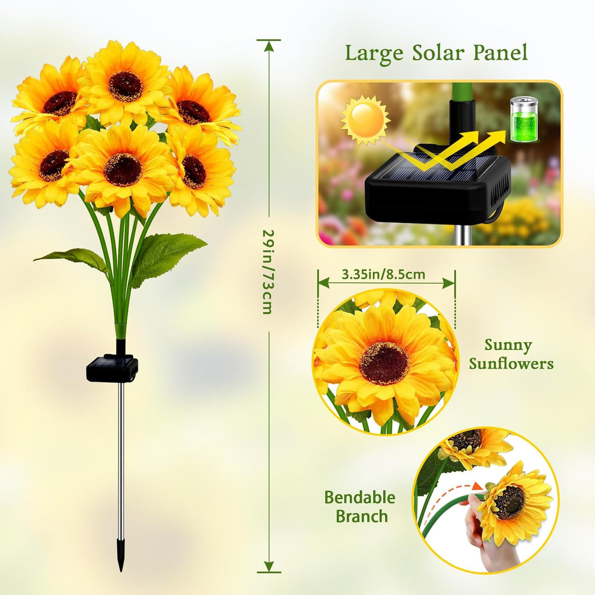 Solar Garden Lights Outdoor, 6 Pack Sunflower Lights with 36 Sunflower, Waterproof 60 Led Garden