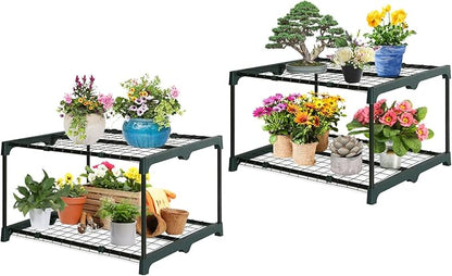 EAGLE PEAK Greenhouse Shelving Staging Double 2 Tier, Outdoor/Indoor Plant Shelves, 27"x19"x16"