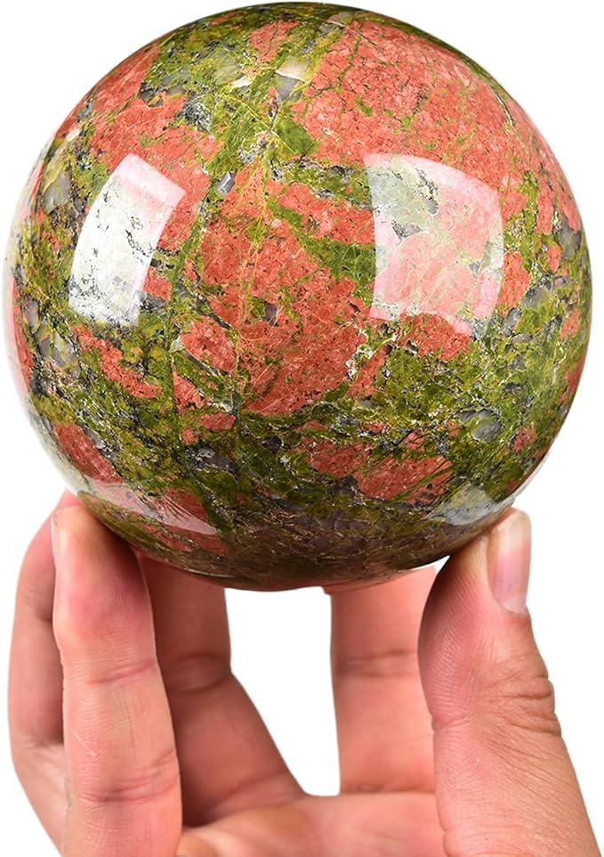 JIC Gem Large Real Crystal Ball with Decoation Stand Unakite Gemstone Sphere Ball for Meditation