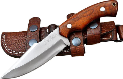 Bushcraft knife, Hunting Knife with Sheath, Belt Knife with Rosewood Handle, High Carbon Steel