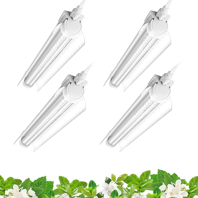Barrina T8 Grow Lights for Indoor Plants, 5000K White Full Spectrum Grow Light Strip, 60W(4 x 15W)