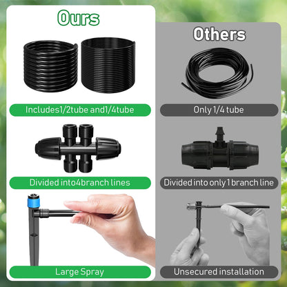 246FT Drip Irrigation System, Automatic Drip Irrigation Kit with 1/2" Main Tube & 1/4" Branch
