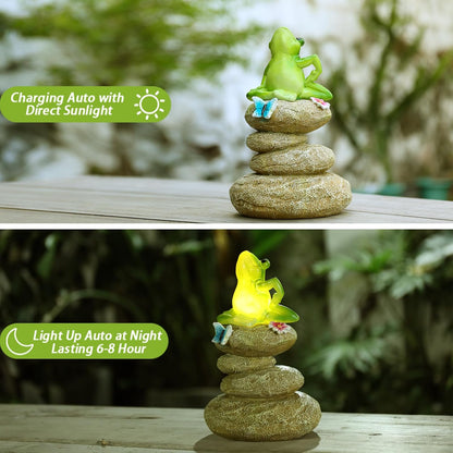 Solar Garden Statues Outdoor Frog Decor, Garden Sculptures Stones Solar Statue Novelty Yoga Frog