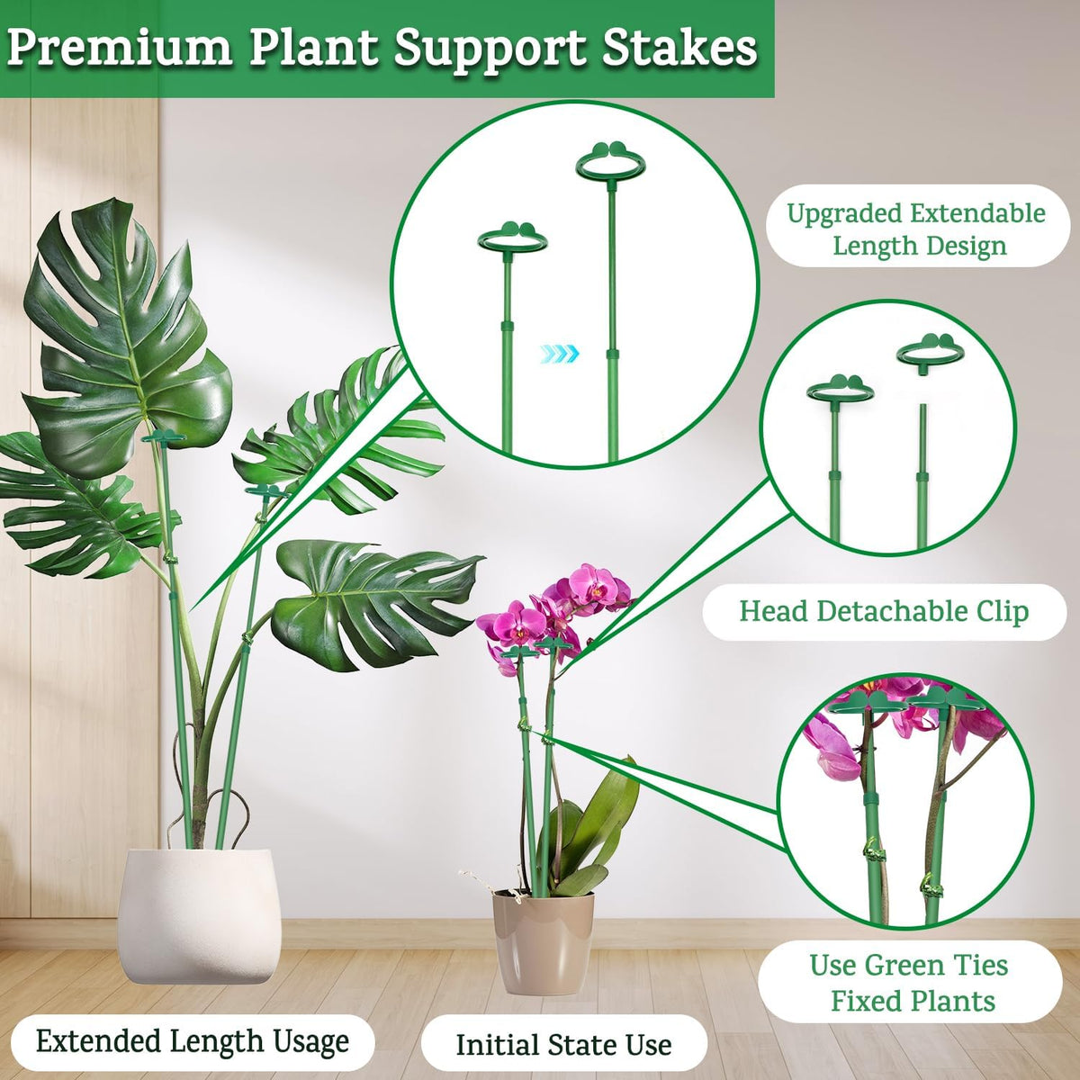 Extendable Plant Stakes, Length Scalable from 17.5IN to 30.1IN Plant Support Stake, Orchid Sticks