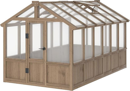 BlueWish 6x12FT Greenhouse, Wood Greenhouses with 6MM Thick Polycarbonate, Adjustable Vent, Cedar