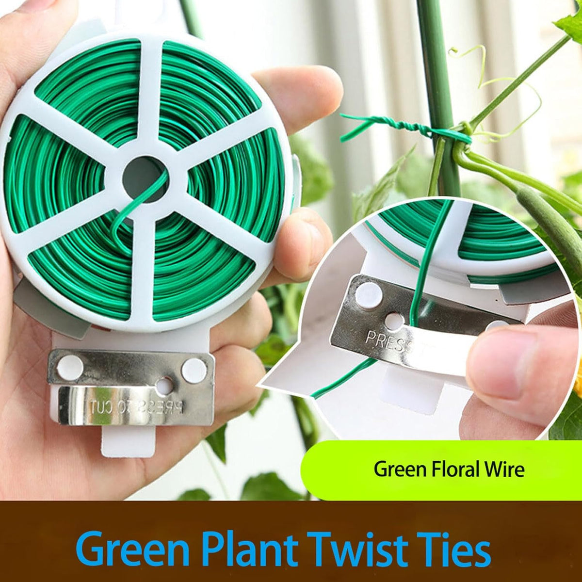 JEUIHAU 6 Reels 328 Ft Green Plant Twist Ties, Green Floral Wire,Plastic Coated Metal Wire Twist