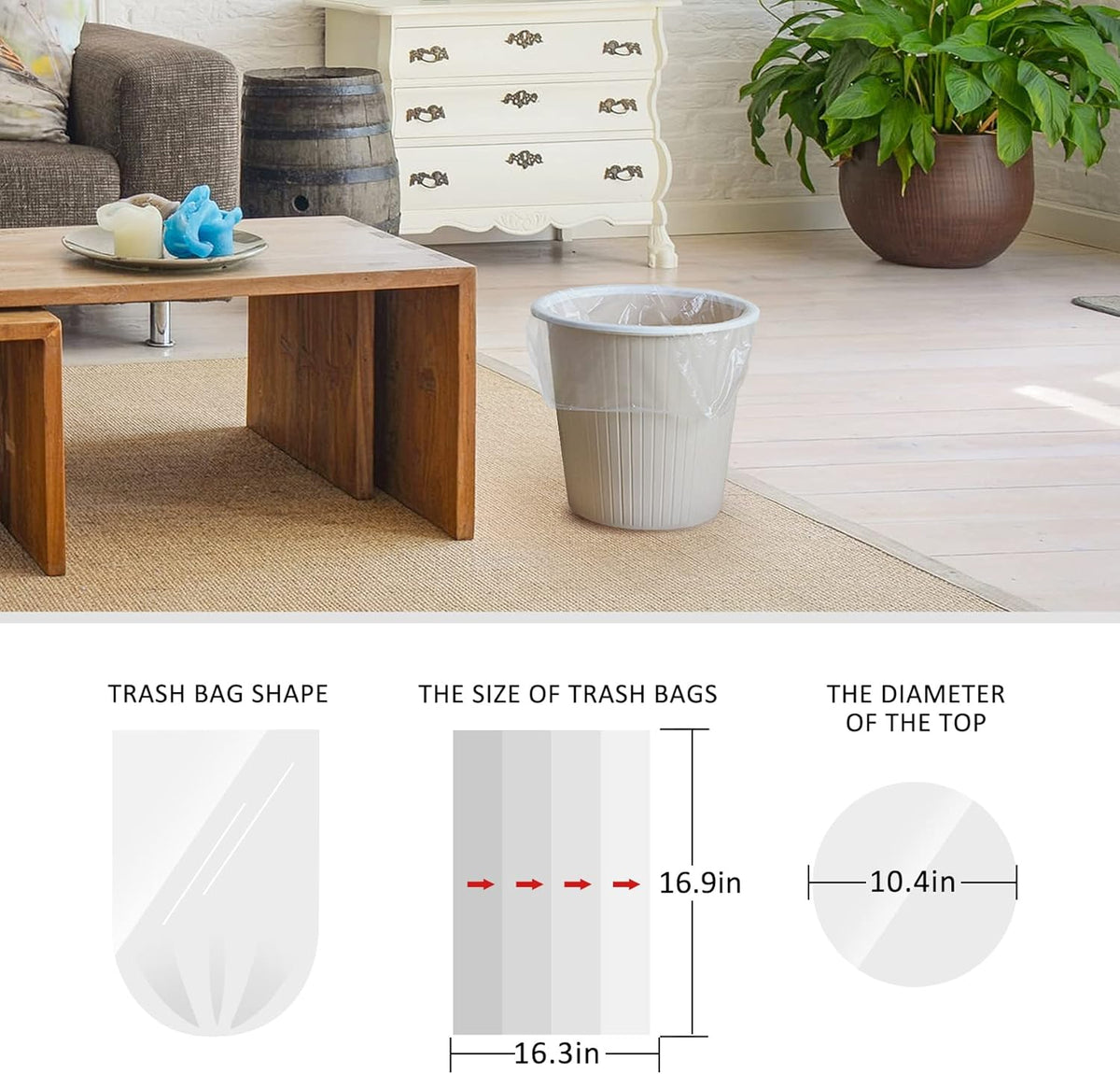 1.2 Gallon 220 Counts Strong Trash Bags Garbage Bags, Bathroom Trash Can Bin Liners, Small Plastic