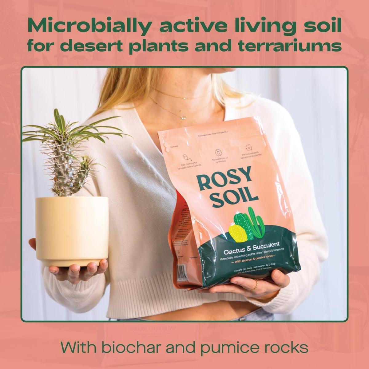 Cactus and Succulent Organic Potting Soil Mix for House Plants - Fast Draining, Root Boosting