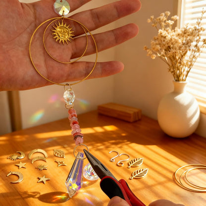 DIY Crystal Suncatcher Kit with Wind Chime/2pcs Large Prism,Dream Catchers Arts and Crafts Kits for