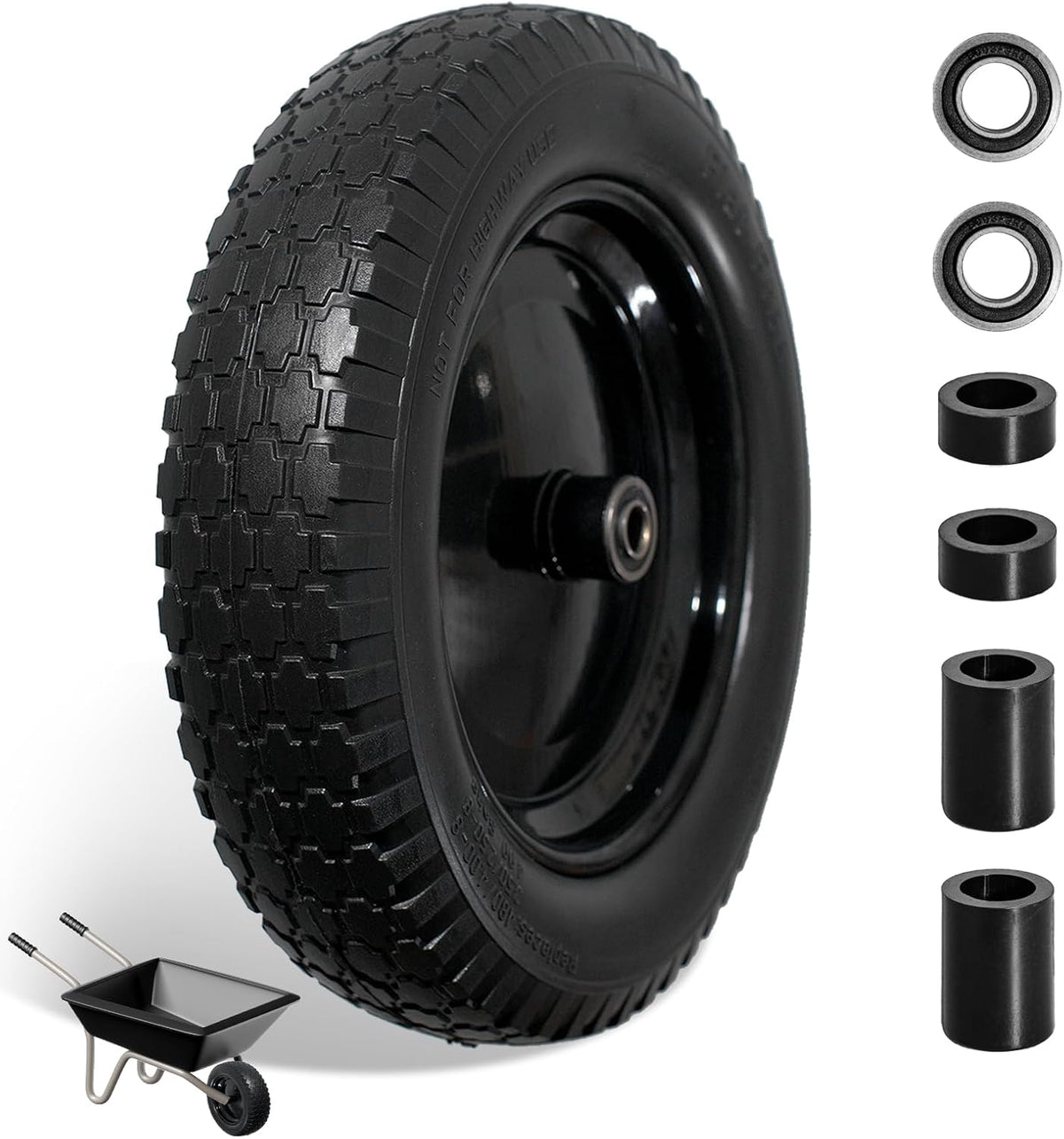 Wheelbarrow Tire 4.80/4.00-8 Flat Free Solid Tire Wheel 14.5 Inch, Replacement Heavy Duty Wheel