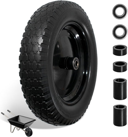 Wheelbarrow Tire 4.80/4.00-8 Flat Free Solid Tire Wheel 14.5 Inch, Replacement Heavy Duty Wheel
