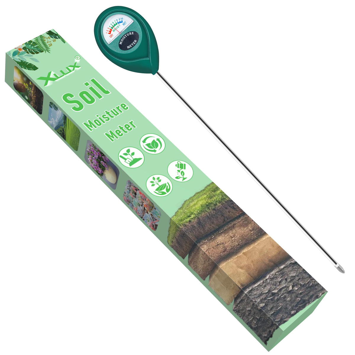 XLUX Long Probe Plant Soil Moisture Meter, Indoor Outdoor use, Battery-Free