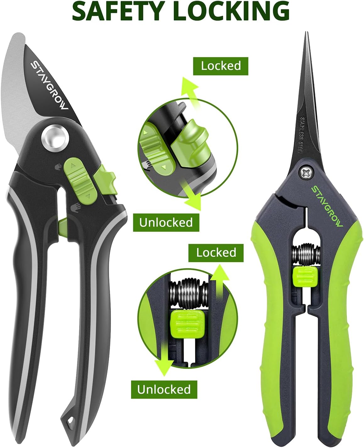 Pruning Shears for Gardening 2 Pack, 8.5" Bypass Garden Clippers and 6.5" Curved Garden Shears