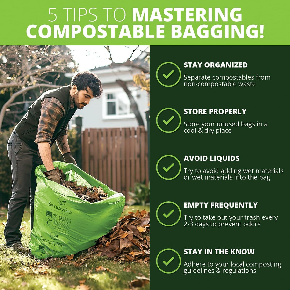64 Gallon Compostable Trash Bags Flat-Top, Heavy Duty Extra Thick 2 Mil, 242.27 Liter, 12 Bags