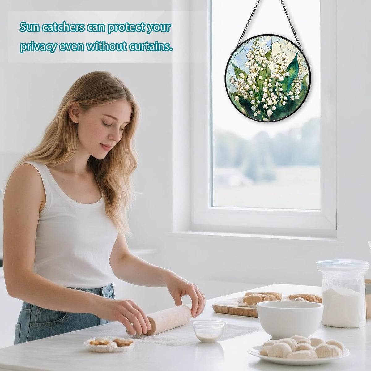 Lily of The Valley Flower Stained Glass Window Hanging, Suncatcher Diamond Glass Panel Hangings