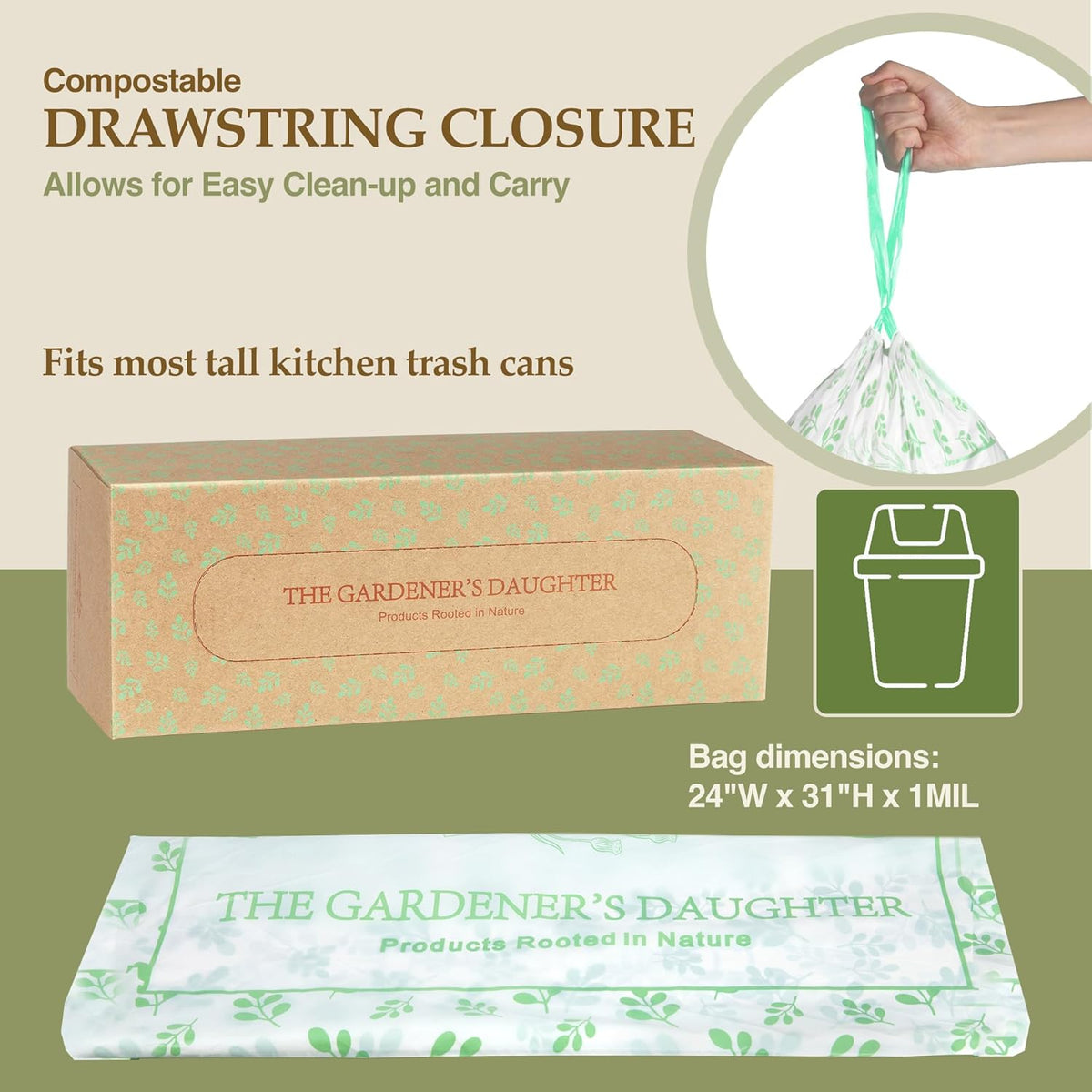 13 Gallon Compostable Trash Bags – Extra Strong, Drawstring Kitchen Bags (30 Count, White) |