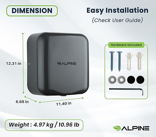 Alpine Automatic Hand Dryers for Bathrooms Commercial High Speed 110-120V Stainless Steel Electric