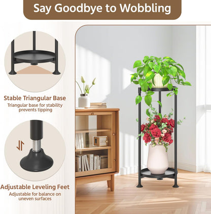 LASZOLA 2 Tier Black Plant Stand Indoor for Large Tall Heavy Duty Flower Planter, Metal Vertical