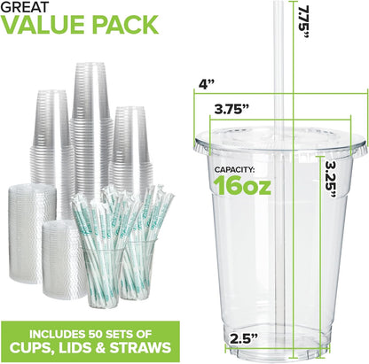 Stock Your Home 16 oz Premium Commercially Compostable Cold Cups (50 Pack), Eco Party Cup