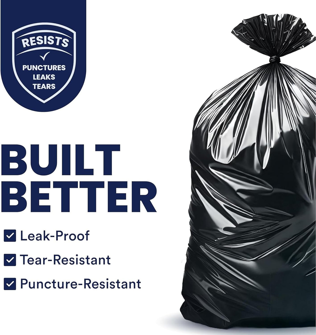 Plasticplace 55-60 Gallon Trash Bags, Heavy Duty Black Garbage Bags, 100 Count for Lawn, Yard, and
