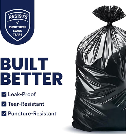 Plasticplace 55-60 Gallon Trash Bags, Heavy Duty Black Garbage Bags, 100 Count for Lawn, Yard, and