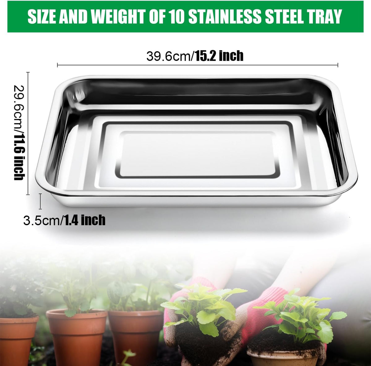 Stainless Metal Trays, Stainless Steel Seed Starter Carry Tray Fit 54 Cell Plug Tray, Nursery