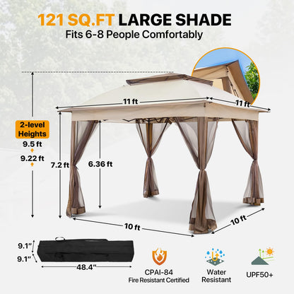 COOS BAY 11x11 Pop Up Gazebo with Mesh Netting, Instant Outdoor Canopy Tent, Water Resistant